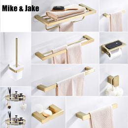 Gold brush Bathroom accessory Set Gold brass Hook Towel Rail Rack Bar Shelf Paper Holder Toothbrush Holder Bathroom shelf MJ810 LJ201211