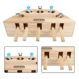 Cat Hunt Toy Indoor Interactive Pet Cat Hit the Ground Mouse Plaything Solid Wood 3/5-Holed Mouse Seat Scratch Cat Toy 201217
