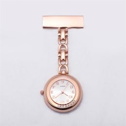 Nurse watches Clip-on Fob Pocket Clock Stainless Steel Lapel Pin Brooch TOP Quality Rose Gold Diamond Crystal Nursing Watch