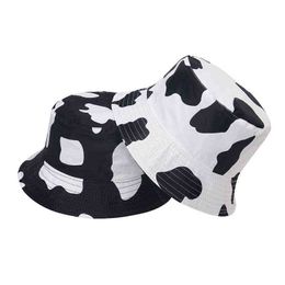 New Reversible Black White Cow Print Bucket Hat Women Men Fashion Sun Panama Hat Outdoor Fisherman Cap Unisex Hip Hop Caps Y220301