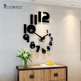 NEW Creative Numbers DIY Wall Clock Watch Modern Design Wall Watch for Living Room Home Decor Acrylic Clock Wall Mirror Stickers 201118