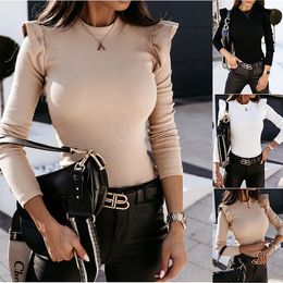 Sexy New Womens Crew Neck Metal Winter Autumn Sweaters Long Sleeves Keep Warm Base Clothes Size S-2XL