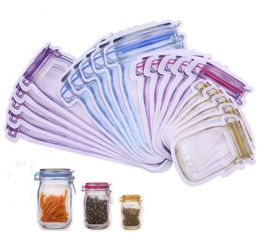 Food Storage Bags Mason Jar Shape Reusable Snacks Cookie condiment Zipper Leak-proof Organiser Plastic for Travel SN2199