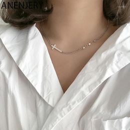 Chains ANENJERY Simple Fashion Star Cross Necklace For Women Clavicle Chain Party Jewellery S-N6261
