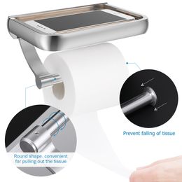 HOMEMAXS Wall Mount Toilet Paper Holder Aluminium Tissue Paper Holder Toilet Roll Dispenser With Phone Storage Shelf For Bathroom EEF4852