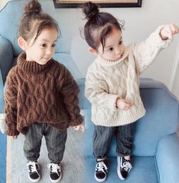 Baby Kids Turtleneck Knitting Sweater Boys Girls Twist Knitting Long Sleeve Pullover Xams Children Knitting Bottom Jumper