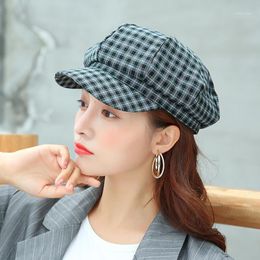 New Women Beret Octagonal Hat Newsboy Cap Spring Fashion Cap Woman Plaid Checks Woolen Hat For Girls Women Lady1