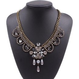 Fashion New Crystal Teardrop Pearl Pendant Cheap Bib Necklace for Women Vintage Jewelry Free Shipping