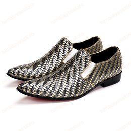 Simplicity Genuine Leather Men Shoes Big Size Fashion Knit Men Shoes Pointed Toe Slip On Formal Party Dress Shoes