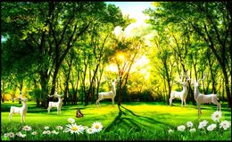 Custom photo wallpapers for walls 3d mural wallpaper Cartoon deer forest natural scenery background tree flowers background wall papers