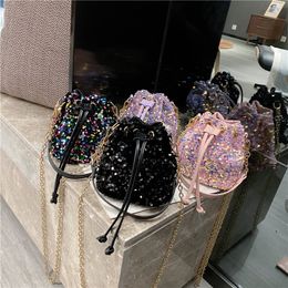 Ins Kids Shining Bucket Bags Children Sequin One Shoulder Bags Drawstring Bags Children Mobile Phone Change Purse Women Bag C6780