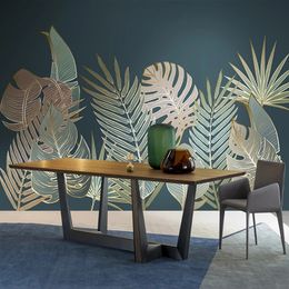 Custom Mural Wallpaper Nordic Light Luxury 3D Tropical Plant Leaf Living Room TV Bedroom Background Wall Paper Papel De Parede