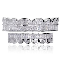 Hip Hop Grillz Luxury Grade Quality Bling Bling Zircon Paved Teeth Braces Exquisite Men Women Platinum Plated Dental Grills Street