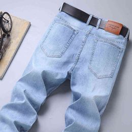 2021 Spring and Summer New Men's Thin Light Blue Jeans Fashion Casual Stretch Slim-fit Cotton Denim Pants Male Brand Trousers G0104