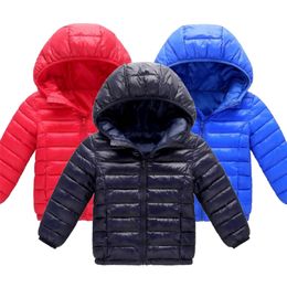 1-14 years autumn winter light children's hooded down jacket kids clothing boy girl solid color warm 90% white duck down jacket LJ201017
