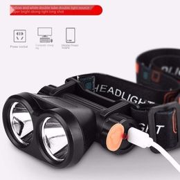 Headlamp Rechargeable Lantern Ultra Bright Long Range Head Mounted White And Yellow Dual Light Source Fishing Waterproof Headlamps