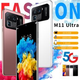 Unlocked 2022 M11Ultra Phone HOT Newstyle Global Version Original Android Smartphone Big Drilling Screen 6800Amh Cellphone Dual SIM Cell Mobile Smart Face ID 5G 4G