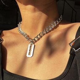 Simple Blade Pendant Necklace Female Jewellery 2020 Fashion Dark Gothic Clavicle Chain Necklaces Accessories