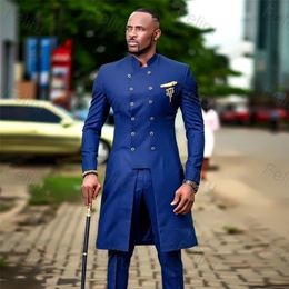 Formal Long Men's Suit Indian Groomman Double Breasted Tuxedo Groom Suits For Men Wedding Wear Slim Male Blazer 2 PC Coat & Pant 201106