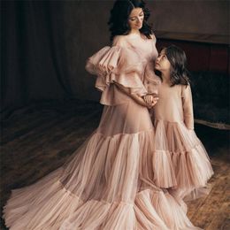 See Through Maternity Nightgowns Plus Size Luxury Ruffles Maternity Photography Tulle Gowns Custom Made Bridal Sleepwear Bathrobe