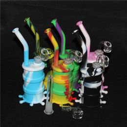 hookahs Mini silicon dab rig with quartz nails Pipes bongs glass water pipe silicone barrel ri