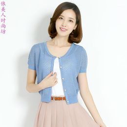 Women's Sweaters Wholesale- Spring/ Summer Fashion Hollow Out Lady Girls Short Sleeve Thin Knitwear Cardigan1