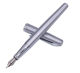 Duke 209 Steel Fude Calligraphy Fountain Pen Bent Nib , Pure Silver Colour Writing Gift Pen for Painting / Office / Home 201202