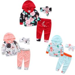 Toddler Baby Boy Girl Kids Cute Rainbow Print Long Sleeve Hoodie Tops+Pants+Headband 3pcs Set Autumn Winter Outfit Clothes Xmas Gifts