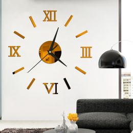 2022 diy parede relógio romano numerais 3D Originalidade Relógio de Parede Multicolour Numerais Roman Espelho Pasta Estereoscópica DIY Decoração Decoração Relógios Estilo Moderno 6yya F2