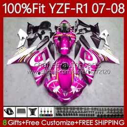 Injection Mould Body For YAMAHA YZF R 1 1000 CC YZF1000 YZF-R1 2007 2008 MOTO Bodywork 91No.111 YZF R1 1000CC YZF-1000 2007-2008 YZFR1 07 08 OEM Fairing Metal pink 100%Fit