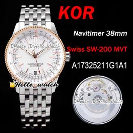 B01 A17325211G1A1 Watches KOR 38mm Swiss SW200 Automatic Unisex Mens Womens Watch Two Tone Rose Gold Bezel White Dial Stainless Steel Bracelet Hello_Watch