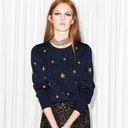 Qooth New Fashion Pullovers Sweater Women Stars Embroidery Women Woollen blends Full Sleeve Knitwear Jumper Female LJ201112