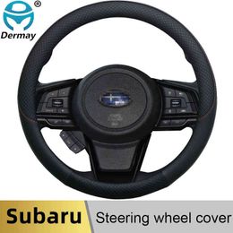 100% DERMAY Brand Leather Car Steering Wheel Cover Anti-slip for Subaru Forester Legacy XV BRZ WRX High Quality Auto Accessories H220422