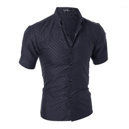 Men's Casual Shirts Wholesale- Maillot Italie Euro Men Shirt Fashionable Dark Grain Grid Cultivate One's Morality Short Sleeve Camisa S