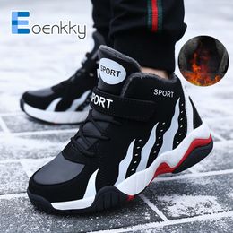 boys high top sneakers UK - Warm Winter Kids Shoes Sport Boys Casual Shoes High Top Tennis Children's Sneakers Plush Leather Running Sneakers for Girls 220226