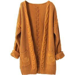 Cashmere Sweater Women Wool Fall Winter Thick Warm Soft Knit Cable Vintage Oversized Long Cardigan Women Long Winter Sweater 201221