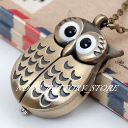 New Quartz Vintage Open and Close Owl Pocket Watch Necklace Retro Jewellery Whole Sweater Chain Fashion Hanging Watch Copper Col295W