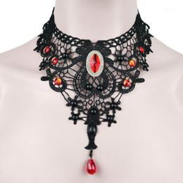 Chokers Halloween Lace Choker Women Collares Necklace Crystal Vintage Necklaces Pendants Steampunk Statement Party Jewellery Gift1