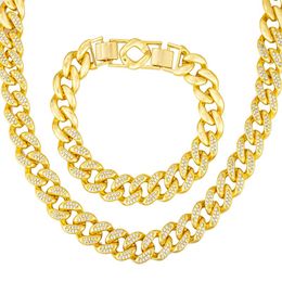 12mm High Quality Gold Silver Colours Bling Clear CZ Stone Cuban Chains Necklaces Bracelet Hot Jewellery Gift for Friend