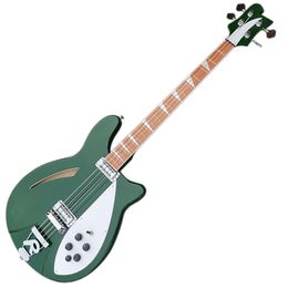 4 Strings Dark Green Semi-hollow Electric Bass Guitar with Rosewood Fingerboard,White Pickguard,Customizable