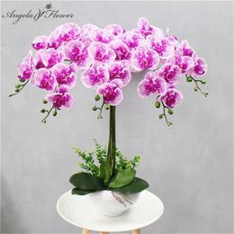 christmas tree clay UK - 95 cm 9 heads artificial flower real touch latex butterfly orchid decor office home Christmas wedding PU florals artificials pot Y201020