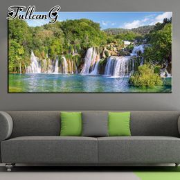 FULLCANG full square/round drill diy large diamond painting natural landscape 5d mosaic embroidery waterfall lake decor FC988 201112