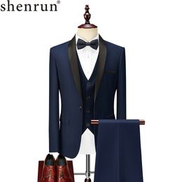 Shenrun Men Suit Tuxedo Groom Wedding Tuxedos Prom Ball Banquet Formal Suits Marriage Evening Dinner Three Pieces Shawl Lapel 201106