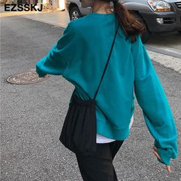 Fake 2 pieces spring autumn loose hooded top two piece set women tracksuits solid color sweatshirts female shorts elastic waist 201203