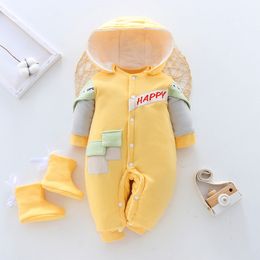 Romper Autumn Winter Hooded Girls Jumpsuit For Newborn Boys Overalls Infant Unisex Baby Clothes 0-3 Month 201028