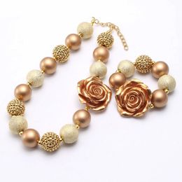 Mode Rose Blume Baby Chunky Perlen Halskette Armband Kind Kinder Mädchen Kaugummi Perlen Halskette Chunky Schmuck Für Geschenk