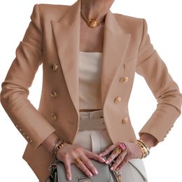 High Quality Khaki Blazer Women Office Lady Formal Double Breasted Button Blazers Big Plus Size Women Blazer Casual Spring 201114