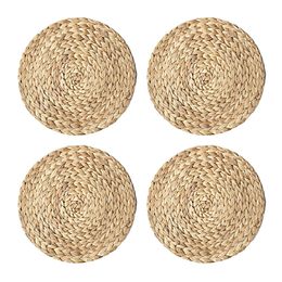 4 Pcs Set Placemats Round Table Grass Cushion Woven Heat Resistant Kitchen Gadget Tools Cup Mat Eco-friendly Straw Braid Y200328