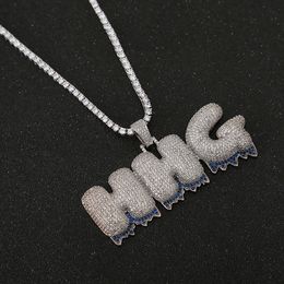 Custom Name Blue Bottom Letters Pendants Necklaces Zircon Hip Hop Jewelry With Gold Silver 24inches Rope Chain3197