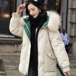 Hooded Winter Jacket Women White Duck Down Thick Parkas Warm Snow Coat 201023